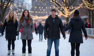 Ice skaters on a rink