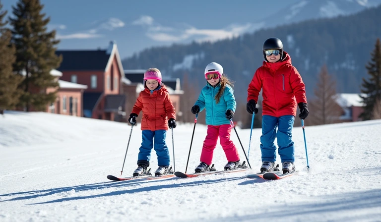 Family skiing on gentle slopes at Breckenridge