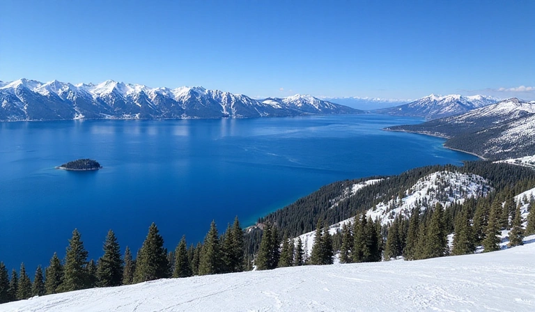 Panoramic view of Lake Tahoe and Heavenly Ski Resort