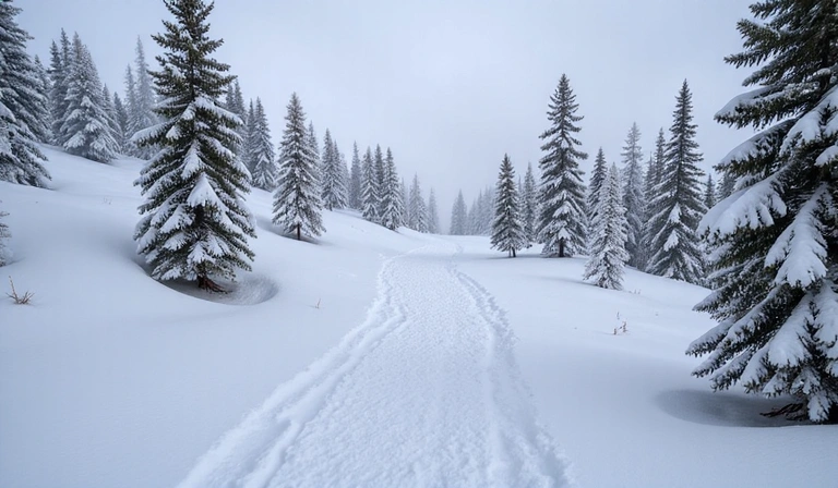 Snow-covered trees and ski runs at Jackson Hole