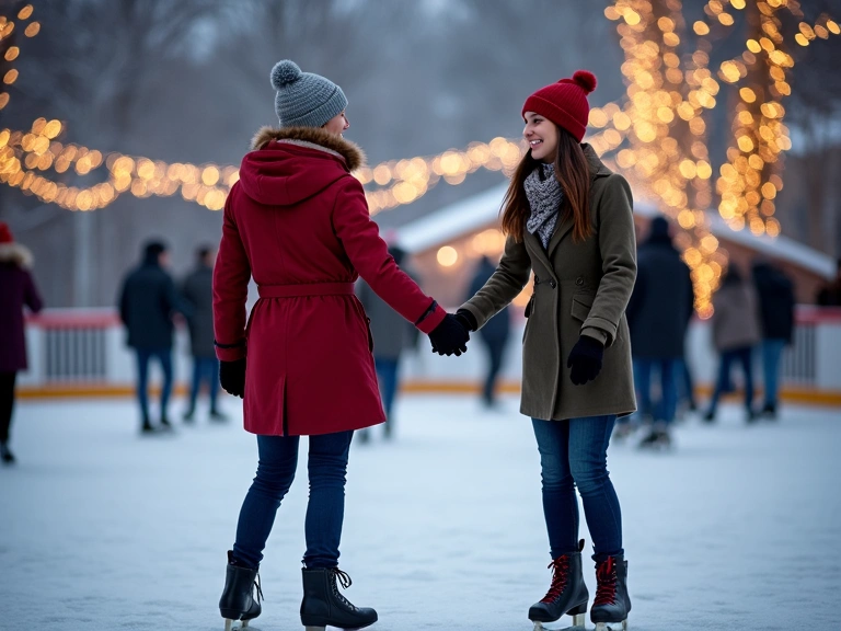 Couple ice skating hand in hand