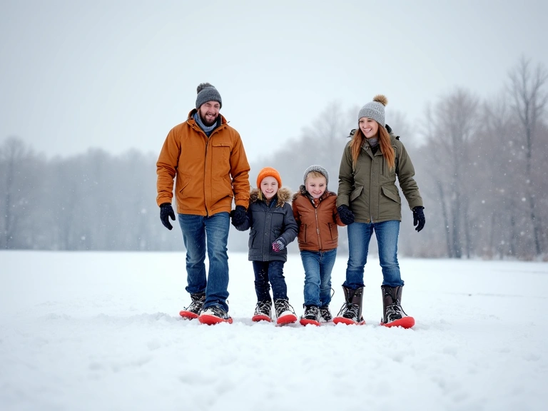 Family snowshoeing together