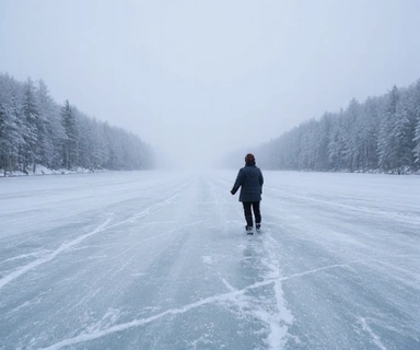 Ice skater on a frozen lake