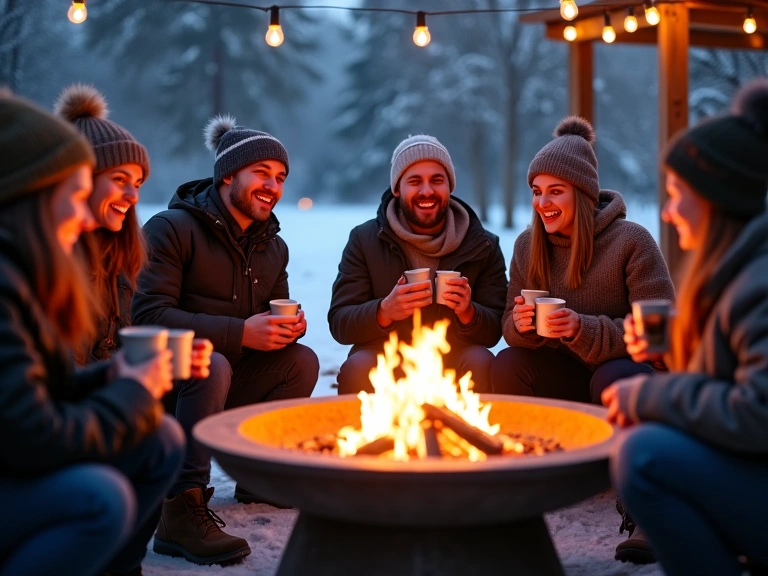 People enjoying a cozy outdoor fire